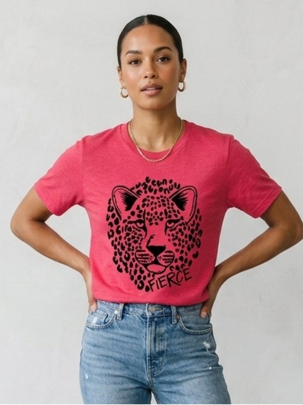 Bella Canvas Red Short Sleeve Tee with Black Leopard Graphic Fierce